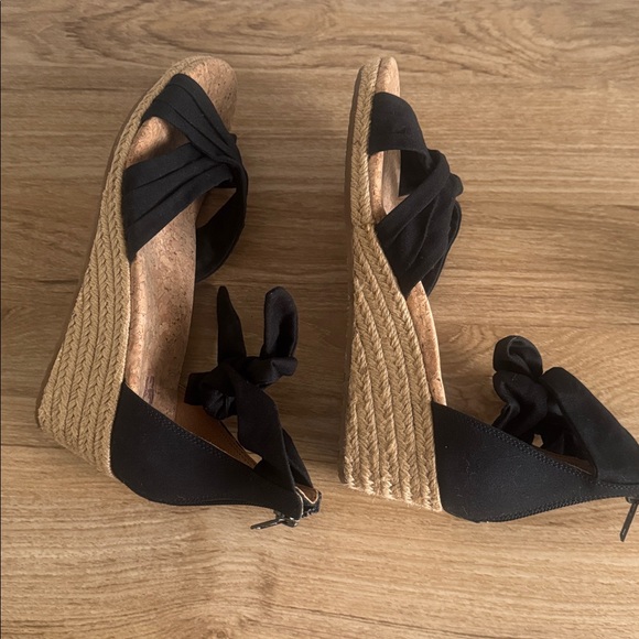 UGG Black Fabric Jute Wedge Sandals with Cork Insoles Casual Vacation Size 7.5 - Picture 11 of 12